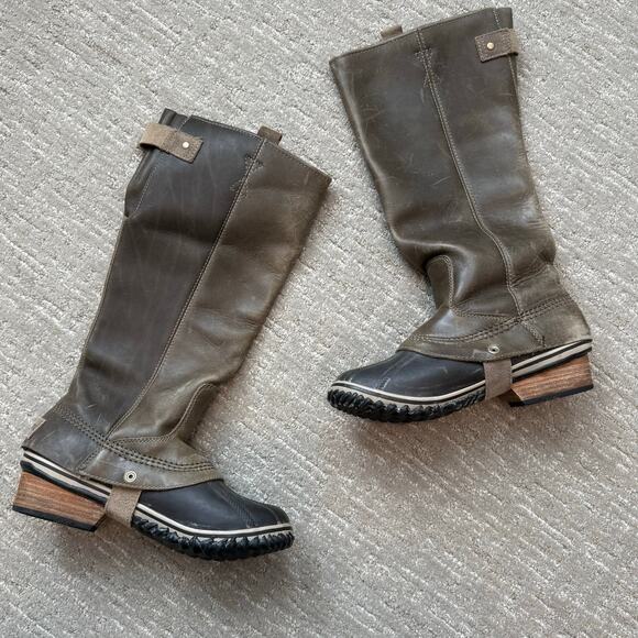 SOREL Slimpack Tall Equestrian Rain Boot Women 7 Nori Green Waterproof - Picture 5 of 9